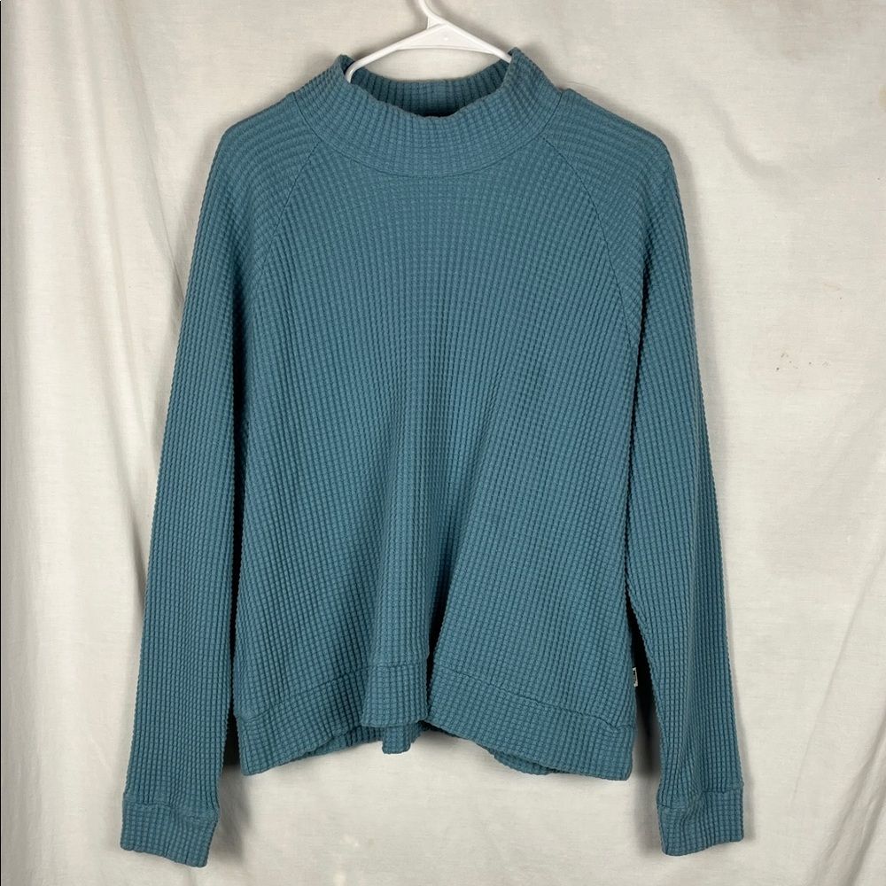 The North Face Light Blue Waffle Knit Cotton Long Sleeve Mock Neck Shirt